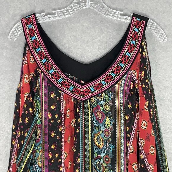 No Boundaries Top XL Floral Colorful Bold Open Shoulder Embroidery V-Neck Aztec - Picture 5 of 15